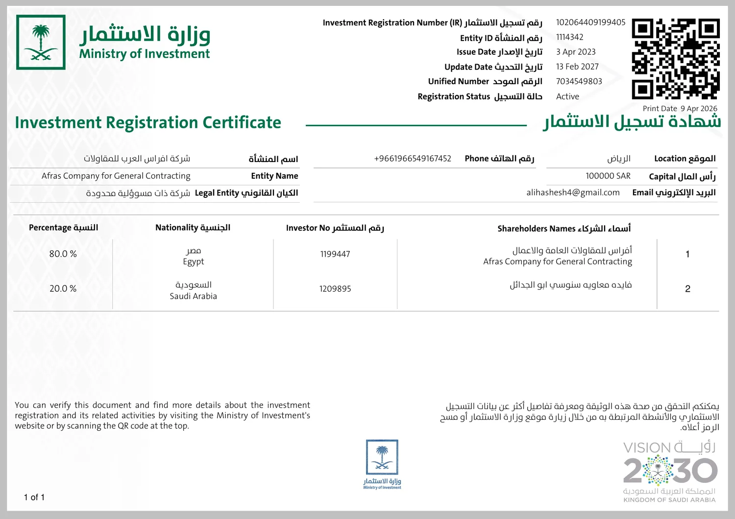 Investment licence